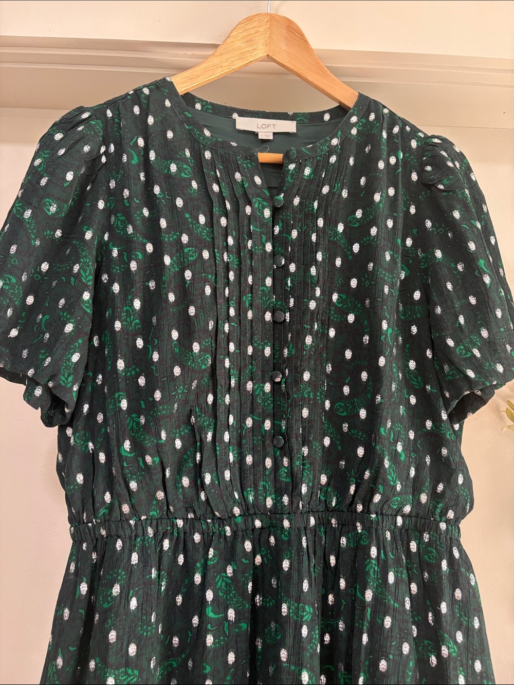 LOFT Metallic Clip Pintucked Short Sleeve Mini Dress, Size L, New without Tag - Picture 7 of 15